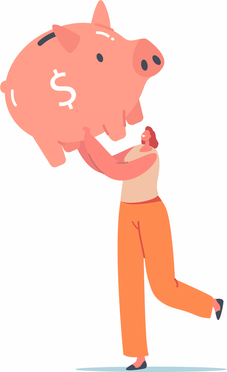 Woman carrying huge piggy bank